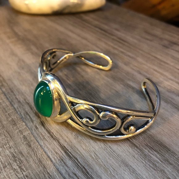 Carolyn Pollack Sterling Paradise Green Chalcedony Cuff Bracelet 💚 - Picture 2 of 9